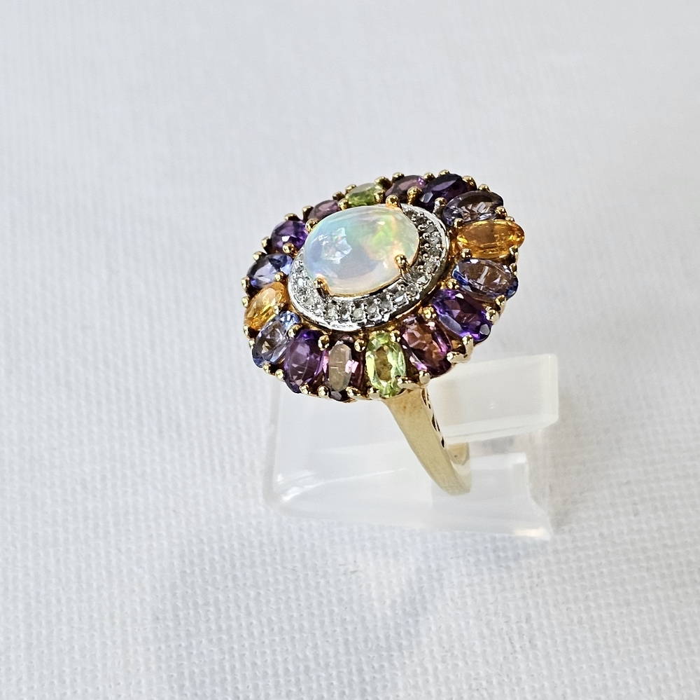 Genuine Opal & Multiple Gemstone Ring 18k Yellow Gold Vermeil Size 7! - Picture 9 of 12